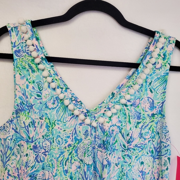 NEW Lilly Pulitzer Camilla Dress Small Surf Blue Soleil‎ Pom Pom Ruffle Easter S - Picture 6 of 14